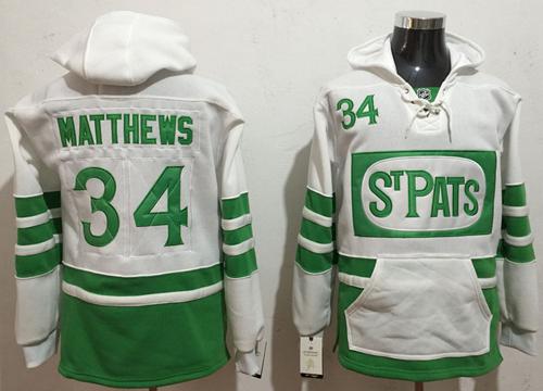 Maple Leafs #34 Auston Matthews White/Green St. Patrick's Day Pullover NHL Hoodie
